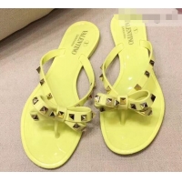 Low Cost Valentino Rockstud Jelly Bow PVC Thong Flip Flops V92904 Yellow