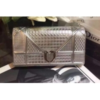 Good Quality Dior Diorama Wallet on Chain Clutch in Silver Metallic Leather 500620