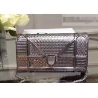 Top Grade Dior Diorama Wallet on Chain Clutch in Metallic Leather 500620 Grey