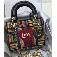 Best Grade Dior Lady Dior Love Mini Bag with Embroidered Multi-Coloured Stripes 500623