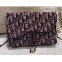 Classic Practical Dior Calfskin Large Saddle Wallet on Chain Clutch Bag 500626 Burgundy