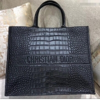 Best Product Dior Book Tote Bag in Croco Embossed Pattern 500716 Black