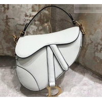 Discount Dior Mini Saddle Bag in Grained Calfskin 500717 White