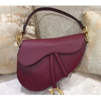 Classic Dior Saddle Bag in Grained Calfskin 500716 Burgundy 