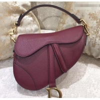 Best Price Dior Mini Saddle Bag in Grained Calfskin 500717 Burgundy