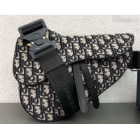 Unique Style Dior Oblique Jacquard Canvas Saddle Shoulder Belt Bag 500721 Blue