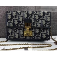 Refined Dior Dioraddict Wallet on Chain Clutch Bag In Blue Oblique Jacquard Canvas 500725