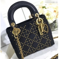 Chic Small Lady Dior Suede Studded Mini Bag 500812 Black/Heart 2019