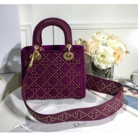 Classic Hot Lady Dior Suede Studded Mini Bag 500812 Purple 2019