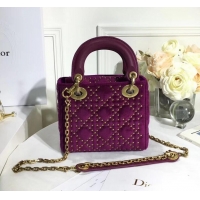 Discount Fashion Lady Dior Suede Studded Mini Bag 500812 Purple/Heart 2019