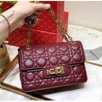 Durable Miss Dior CD Logo Shoulder Bag in Cannage Lambskin 500814 Burgundy 2019