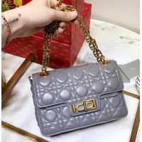 Shop Duplicate Miss Dior CD Logo Shoulder Bag in Cannage Lambskin 500814 Gray 2019