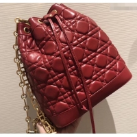 Good Quality Miss Dior Quilted Cannage Lambskin Drawstring Bucket Bag 500815 Red 2019