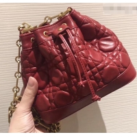 Fashion Luxury Miss Dior Quilted Cannage Lambskin Drawstring Bucket Mini Bag 500816 Red 2019