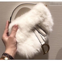 Stylish Dior Mink Fur Mini Saddle Bag 500818 White 2019