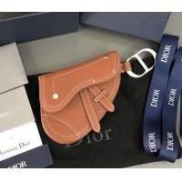 Fashion Dior Grained Calfskin Key Ring Saddle Zipped Purse 500828 Brown 2019