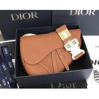 Top Design Dior Grained Calfskin Saddle Shoulder Belt Bag 500830 Brown 2019