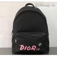 Super Quality Dior Nylon Bee DIOR X KAWS Rider Backpack Bag Black with Pink Logo 500835 2019