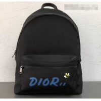 Good Product Dior Nylon Bee DIOR X KAWS Rider Backpack Bag Black with Blue Logo 500836 2019