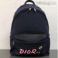 Trendy Design Dior Nylon Bee DIOR X KAWS Rider Backpack Bag Blue with Pink 500837 2019