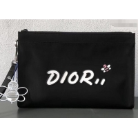 Discount Dior Nylon Bee DIOR X KAWS Pouch Clutch Bag Black with White Logo 500838 2019