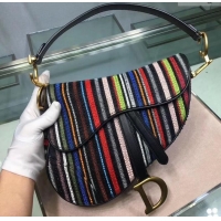 Unique Grade DIOR Multi-Coloured Stripes saddle FLAP BAG CD500846 2019