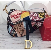 Classic Hot Dior Earth Embroidered Medium Saddle Bag CD500847 2019