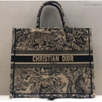 Luxury Dior Book Tote Bag In Toile de Jouy motif Embroidered CD500850 Black 2019