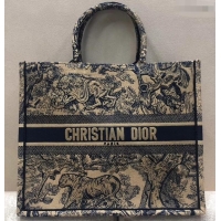 Elegant Dior Book Tote Bag In Toile de Jouy motif Embroidered CD500850 Blue 2019