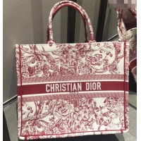 Best Quality Dior Book Tote Bag In Toile de Jouy motif Embroidered CD500850 Red 2019