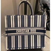 Luxury Dior Book Tote Bag In Striped Canvas CD500852 Blue 2019