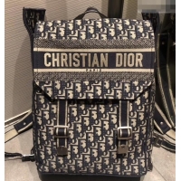 Perfect Dior Oblique Embroidered Canvas Backpack Bag CD500858 Blue 2019