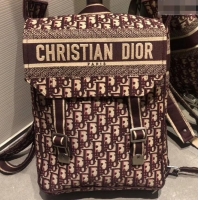 Trendy Design Dior Oblique Embroidered Canvas Backpack Bag CD500858 Burgundy 2019