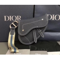 Best Product Dior Grained Calfskin Saddle Pouch Clutch Bag CD510014 Navy Blue 2019