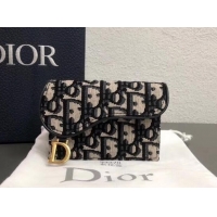 Crafted Dior Oblique Jacquard Canvas Blue Saddle Flap Card Holder CD510015 2019