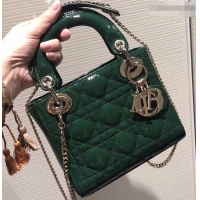 Best Price Lady Dior Mini Bag in Cannage with Chain Patent 510041 Green