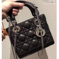 Feminine Lady Dior Mini Bag in Cannage with Chain 510042 Black/Silver