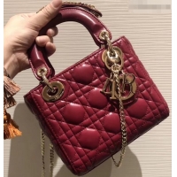 Good Taste Lady Dior Mini Bag in Cannage with Chain 510042 Dark Red/Gold