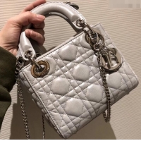 Good Quality Lady Dior Mini Bag in Cannage with Chain 510042 Pearl Gray