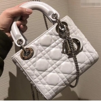 Fashion Luxury Lady Dior Mini Bag in Cannage with Chain 510042 Pearl White