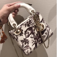 Discount Lady Dior Mini Bag in Cannage with Chain Toile de Jouy motif Embroidered 510046 White/Red 2019