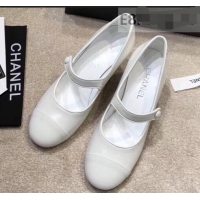 Unique Grade Chanel Heel 6.5cm Calfskin Mary Janes Pumps G34429 White 2019