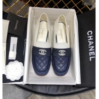 Low Cost CHANEL 3CM HEEL LAMBSKIN LOAFERS G34345 BLUE/WHITE 2019