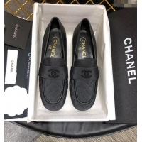 Best Luxury CHANEL 3CM HEEL LAMBSKIN/canvas LOAFERS G34345 Black 2019