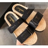 Buy Discount Chanel Logo Magic Loop Mules Slipper Sandals Espadrilles G95301 Black 2019