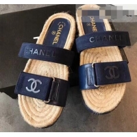 Buy Promotion Chanel Logo Magic Loop Mules Slipper Sandals Espadrilles G95301 Blue 2019