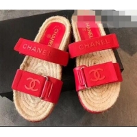 Low Price Chanel Logo Magic Loop Mules Slipper Sandals Espadrilles G95301 Red 2019