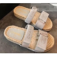 Promotional Chanel Logo Magic Loop Mules Slipper Sandals Espadrilles G95301 Light Gray 2019