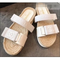 Reasonable Price Chanel Logo Magic Loop Mules Slipper Sandals Espadrilles G95301 White 2019