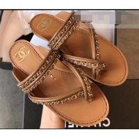 Inexpensive Chanel CC Logo Chain Thong Sandals G951307 Brown 2019